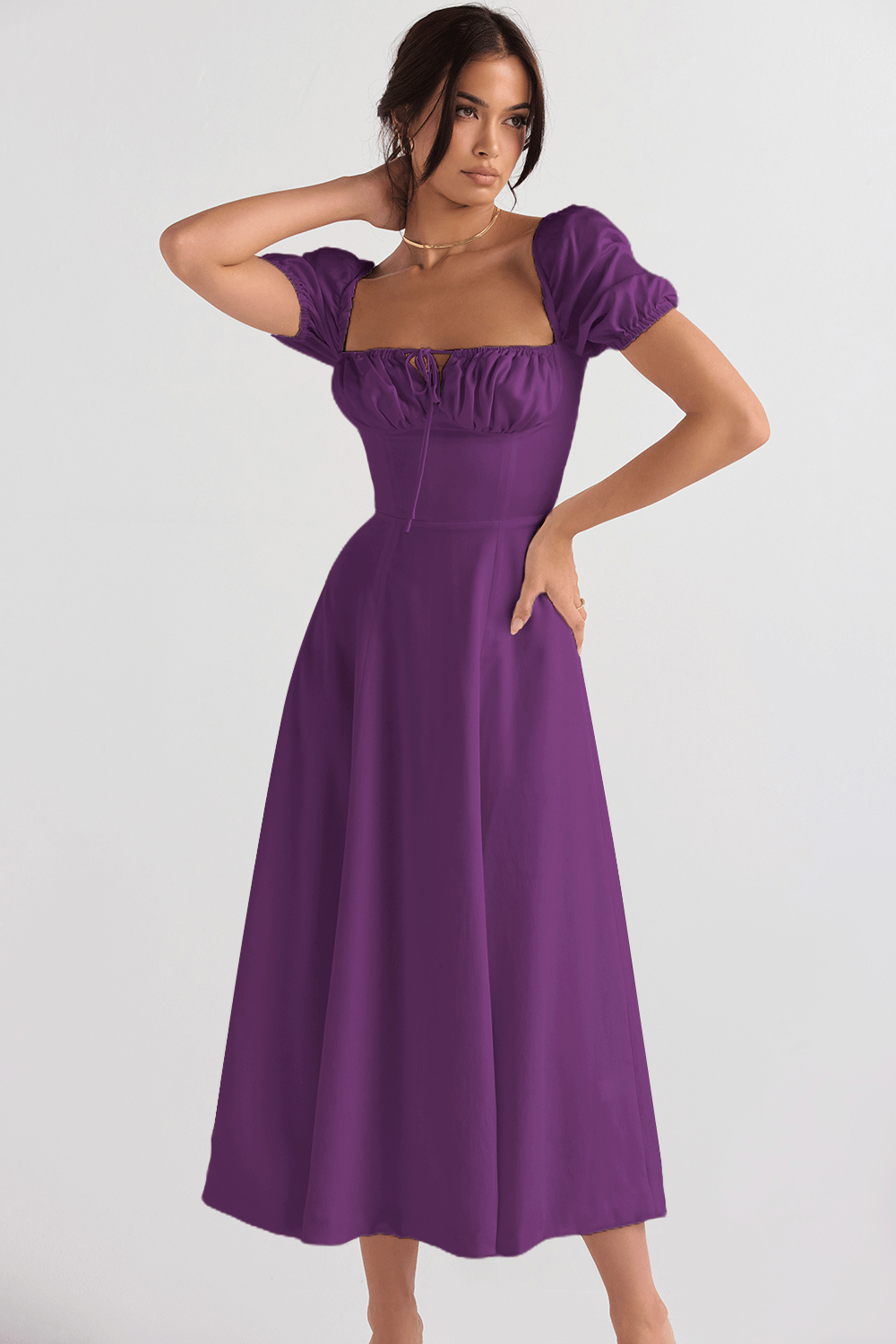 Women's Floral Wrap Slit Maxi Dress with Puff Sleeves