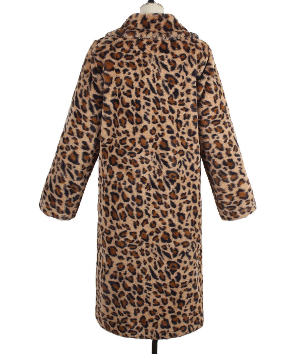 Women's Long Leopard Print Faux Fur Coat