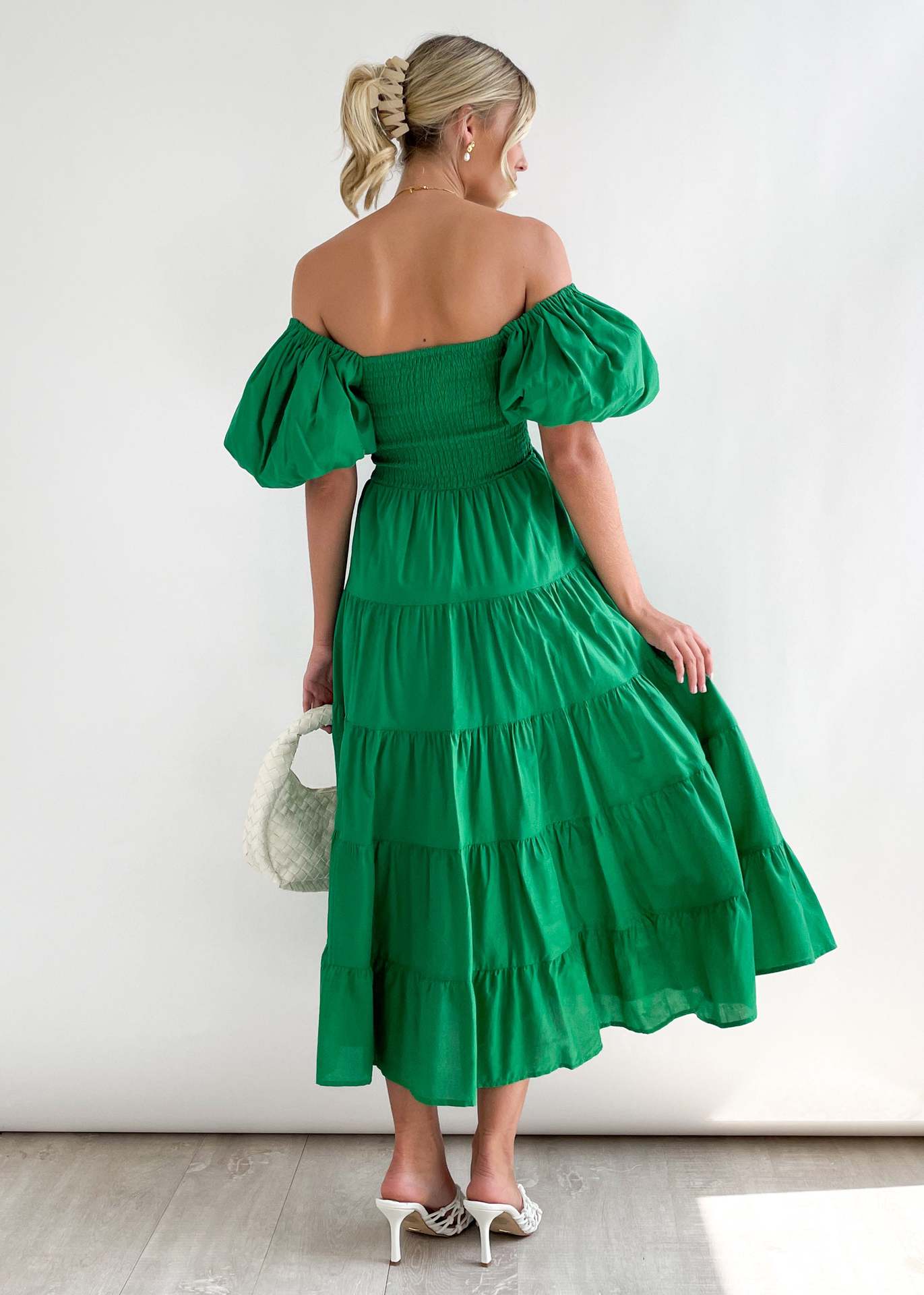 Spring Summer Off-Shoulder Floral Print Puff Sleeve Dress