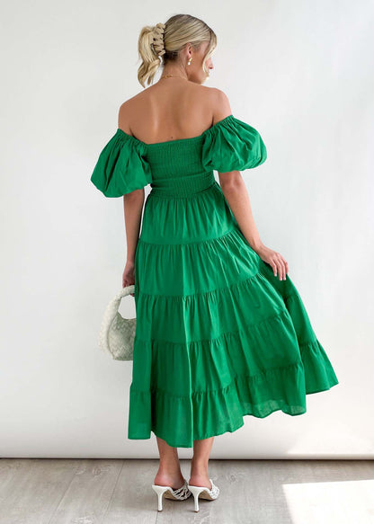 Spring Summer Off-Shoulder Floral Print Puff Sleeve Dress