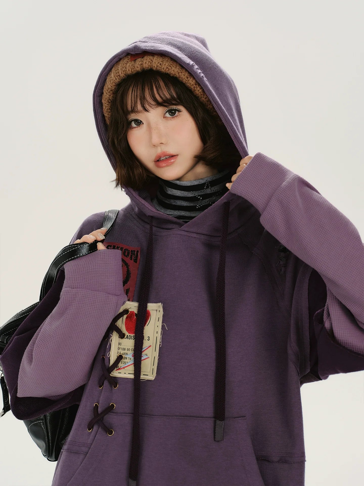Retro Distressed Design Fake Two-Piece Hooded Sweatshirt