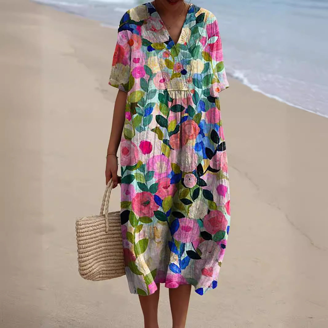 Women's Casual Floral Print 3D Sleeve Shirt Dress