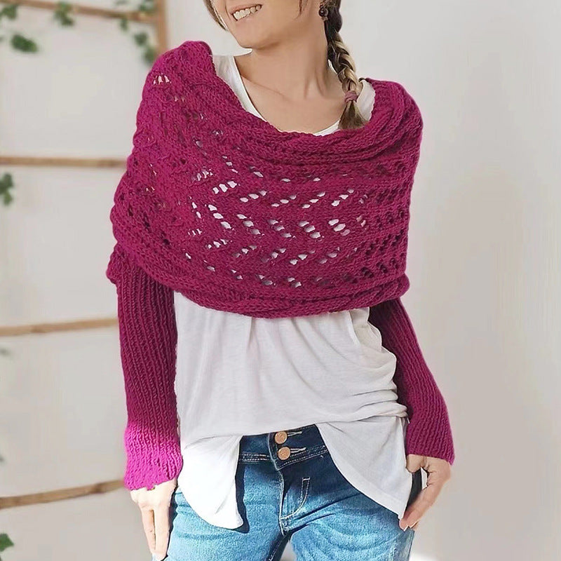 Women's Long Knit Cape Cardigan – Elegant Openwork Design