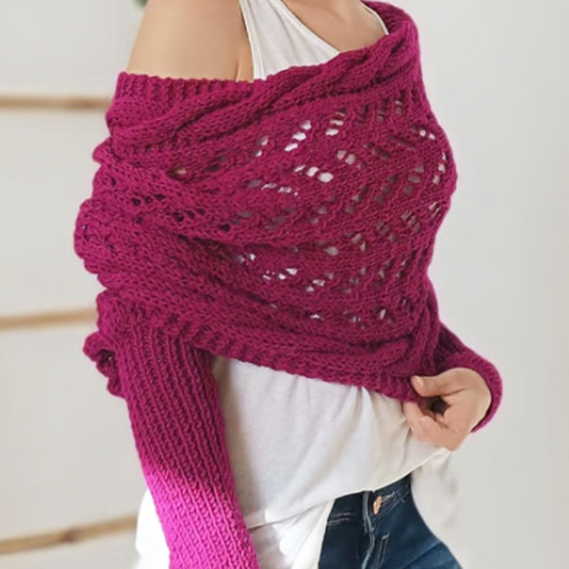 Women's Long Knit Cape Cardigan – Elegant Openwork Design
