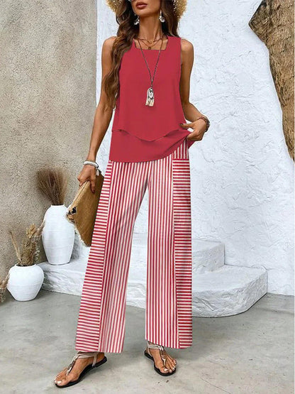 Women's Summer Sleeveless Layered Vest & Pants Set