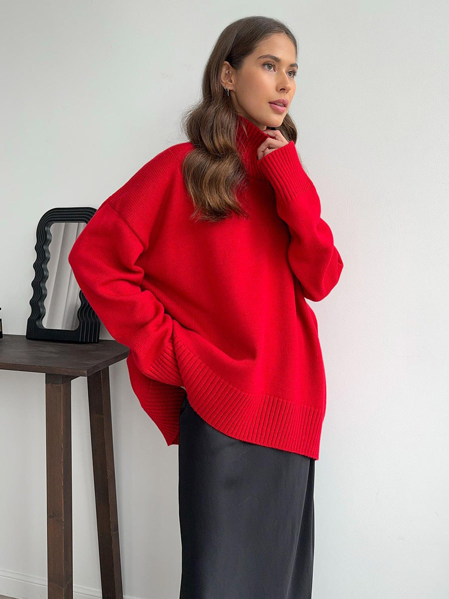 Women's Oversized Solid Color High Neck Sweater