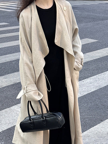 Women's Knee-Length Linen Trench Coat