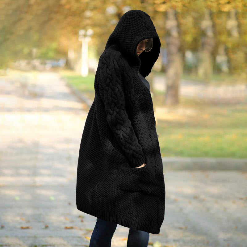 Women's Winter Hooded Single Button Slim Knit Sweater