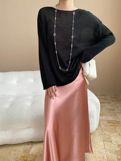 Linen-Blend Relaxed Knit Shirt Blouses