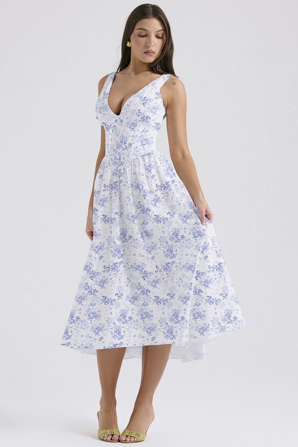 Elegant V-Neck Print Maxi Dress