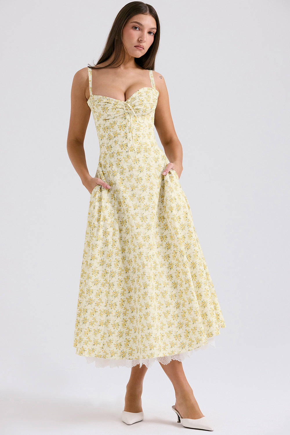 Elegant Floral Print French Summer Dress