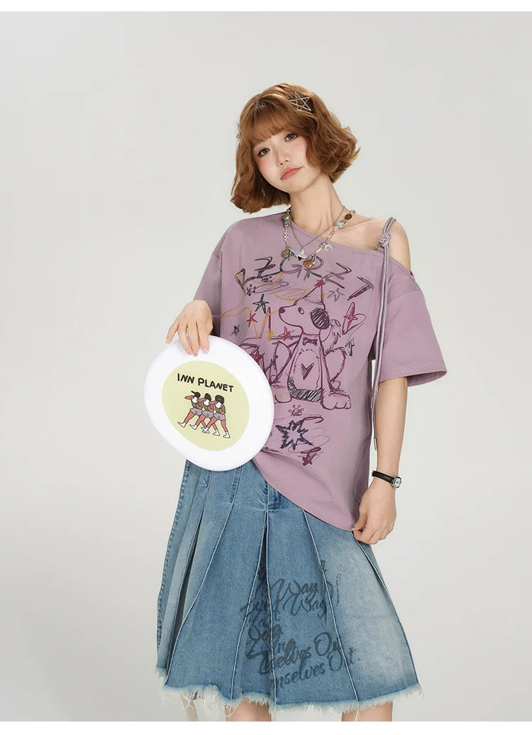 Girlyhaloy Vintage Off-Shoulder T-Shirt
