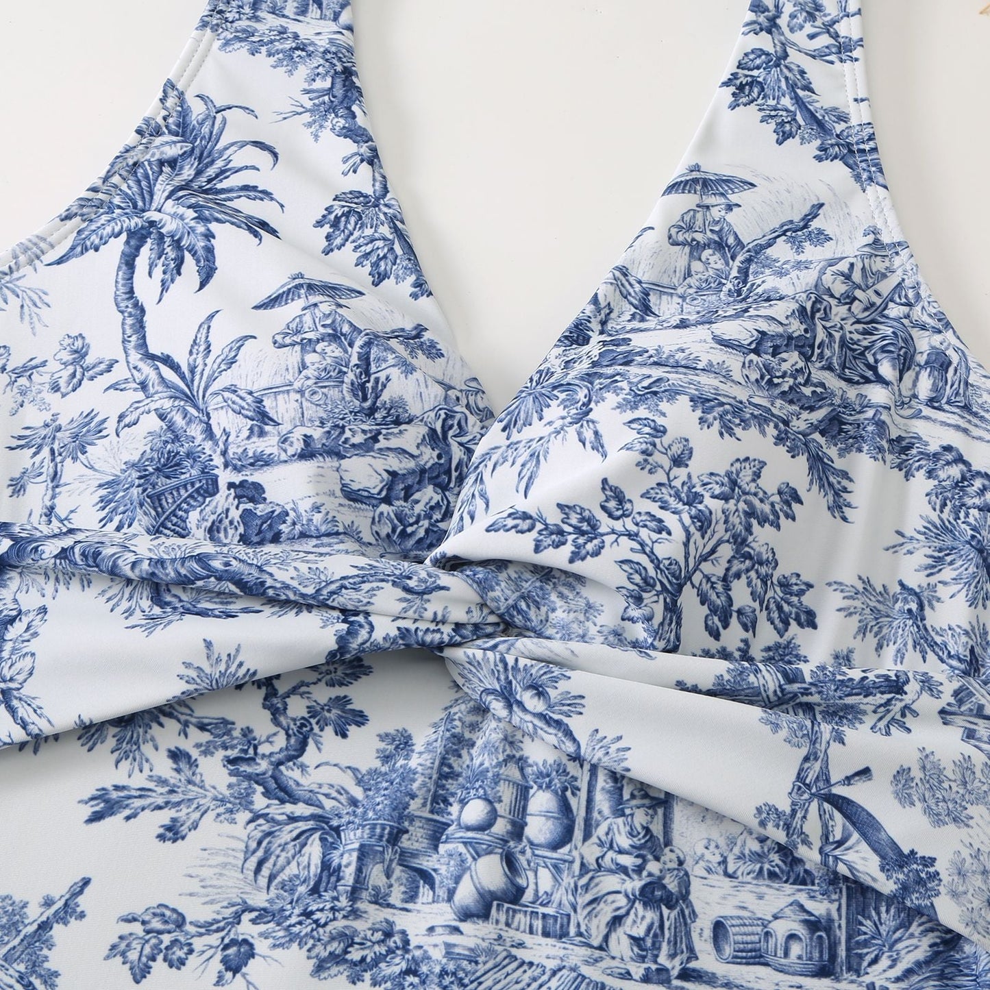 Fashionable Printed Romper with Sun Protection Sheer Cover-Up and Beach Vacation Outfit