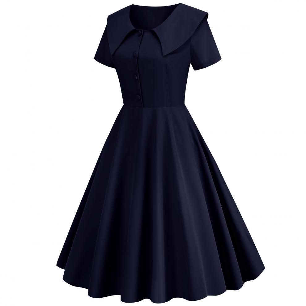 Women's Summer Party Dress with Notch Lapel and Flared Hem
