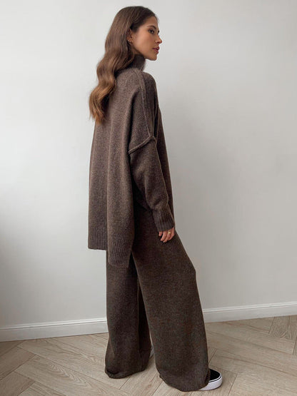 Casual High Neck Pullover Sweaters & Knitted Pants