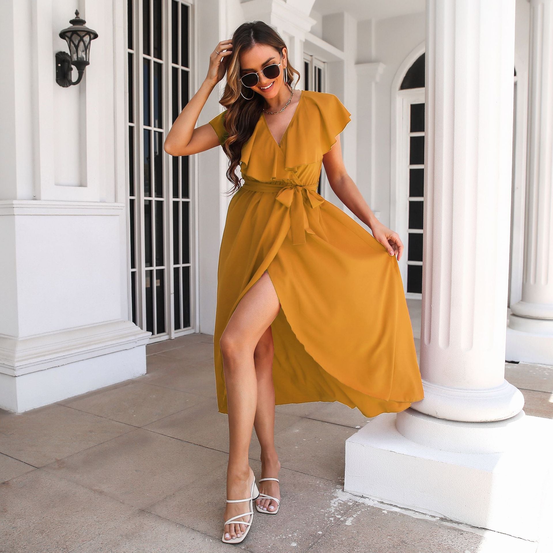 Sexy Ruffled Sleeves Short Dresses