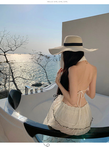 Vacation Style Halter Neck Top & High-Low Skirt Set