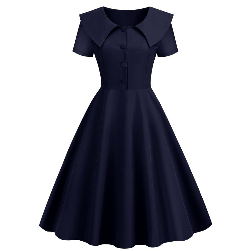 Women's Summer Party Dress with Notch Lapel and Flared Hem