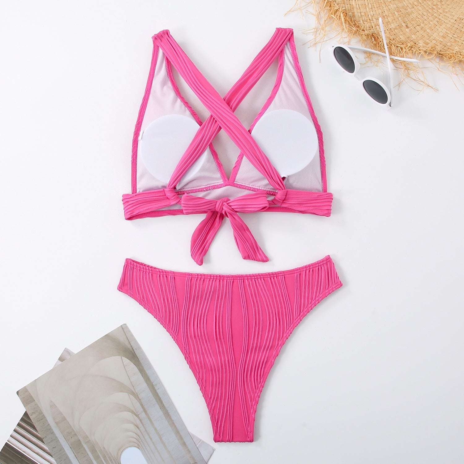 3D Striped High-Waist Two Pieces Bikini Bottom – Multicolor
