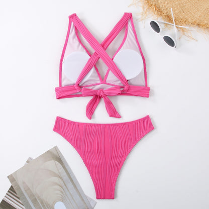 3D Striped High-Waist Two Pieces Bikini Bottom – Multicolor