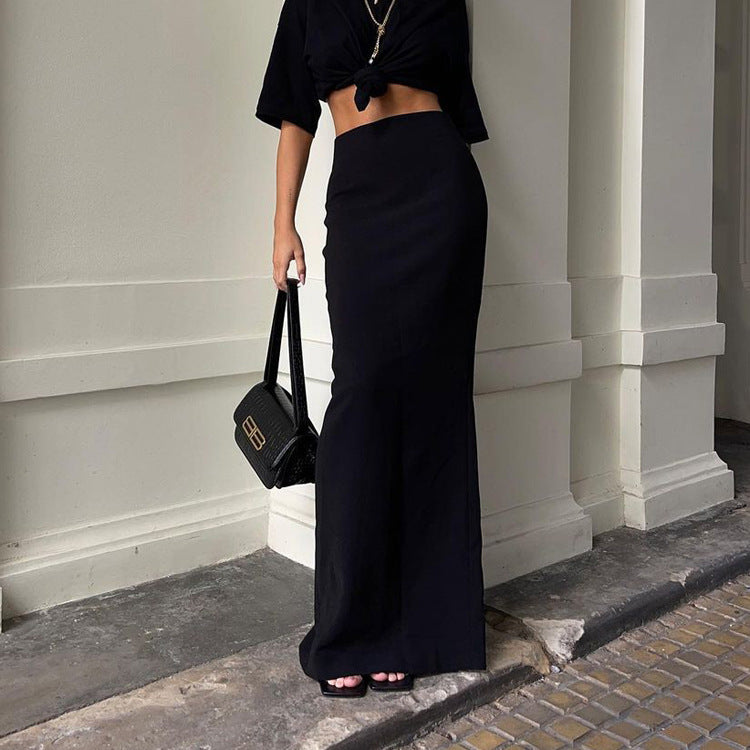 Women's Slim-Fit Black High Waist Long Pencil Skirt