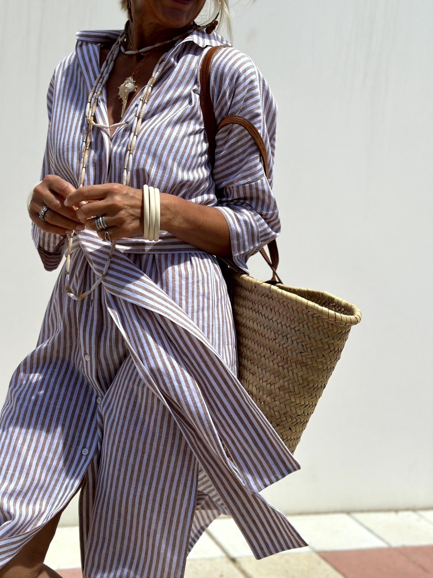 Women's half Sleeve Striped Button-Down Shirt Dress with Lapel Collar