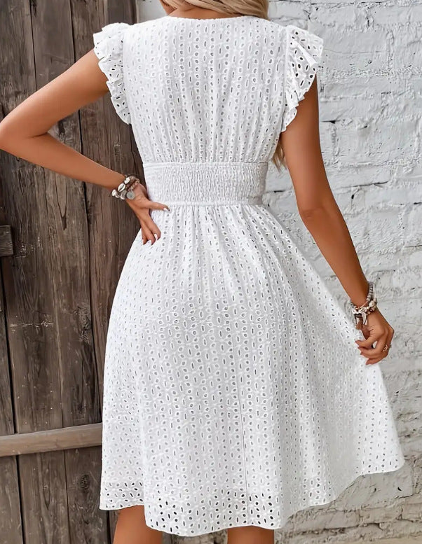 Women's Slimming V-Neck Plus Size Solid Color Dress