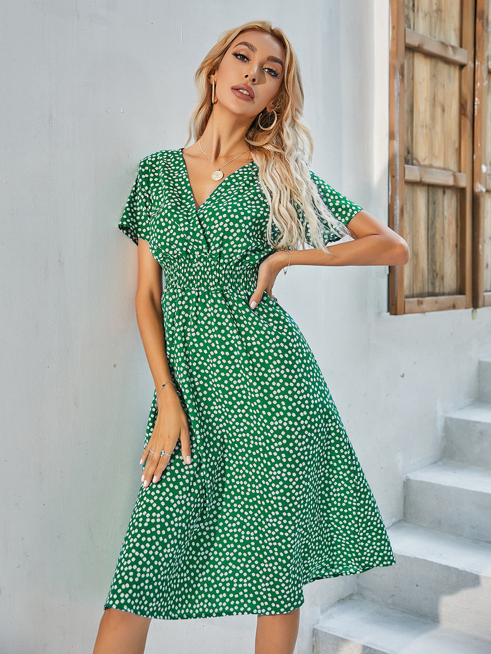 Women's Summer Floral Print Short Sleeve Dress