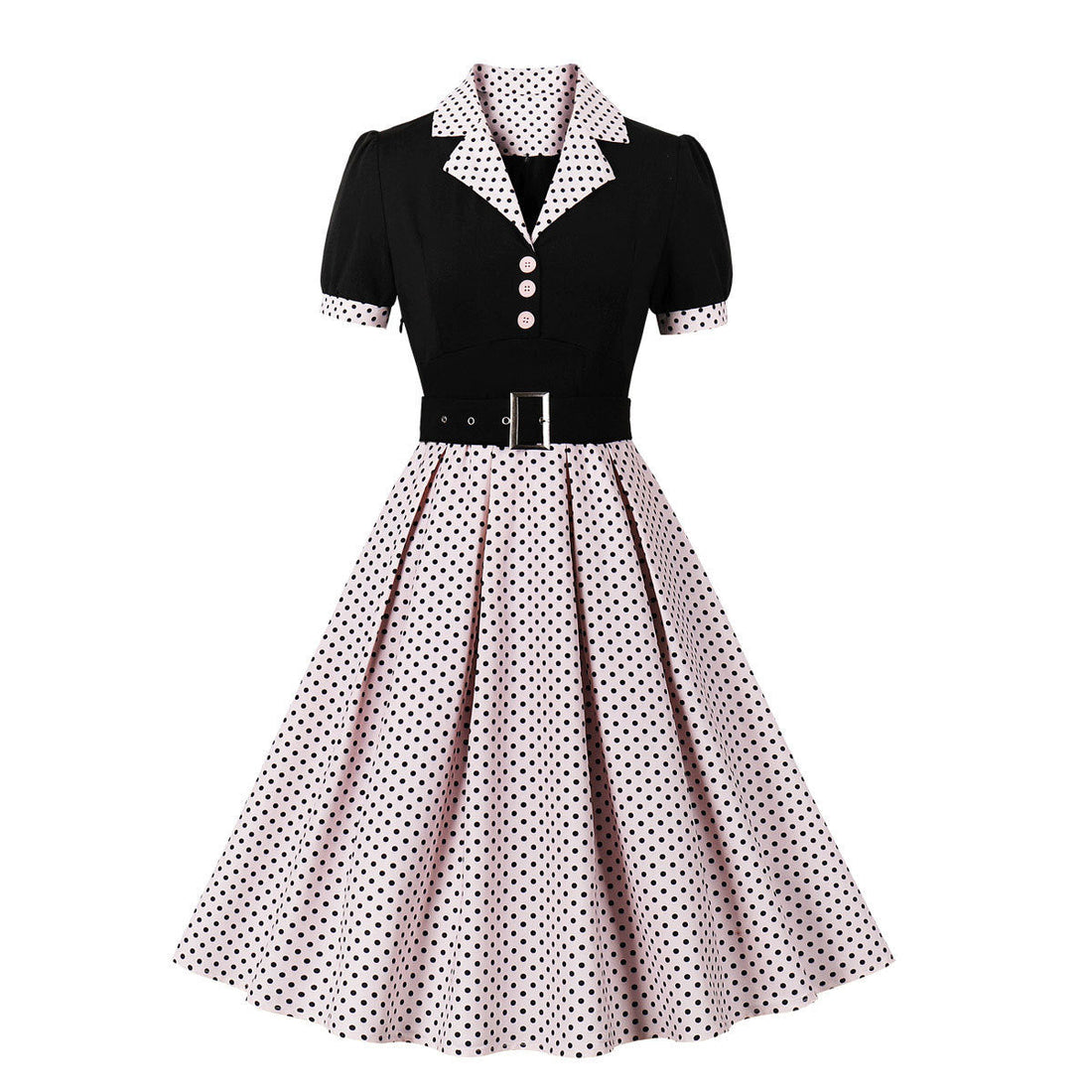 Vintage Polk Dot Short Sleeves Dresses-Dresses-Green-S-Free Shipping at meselling99