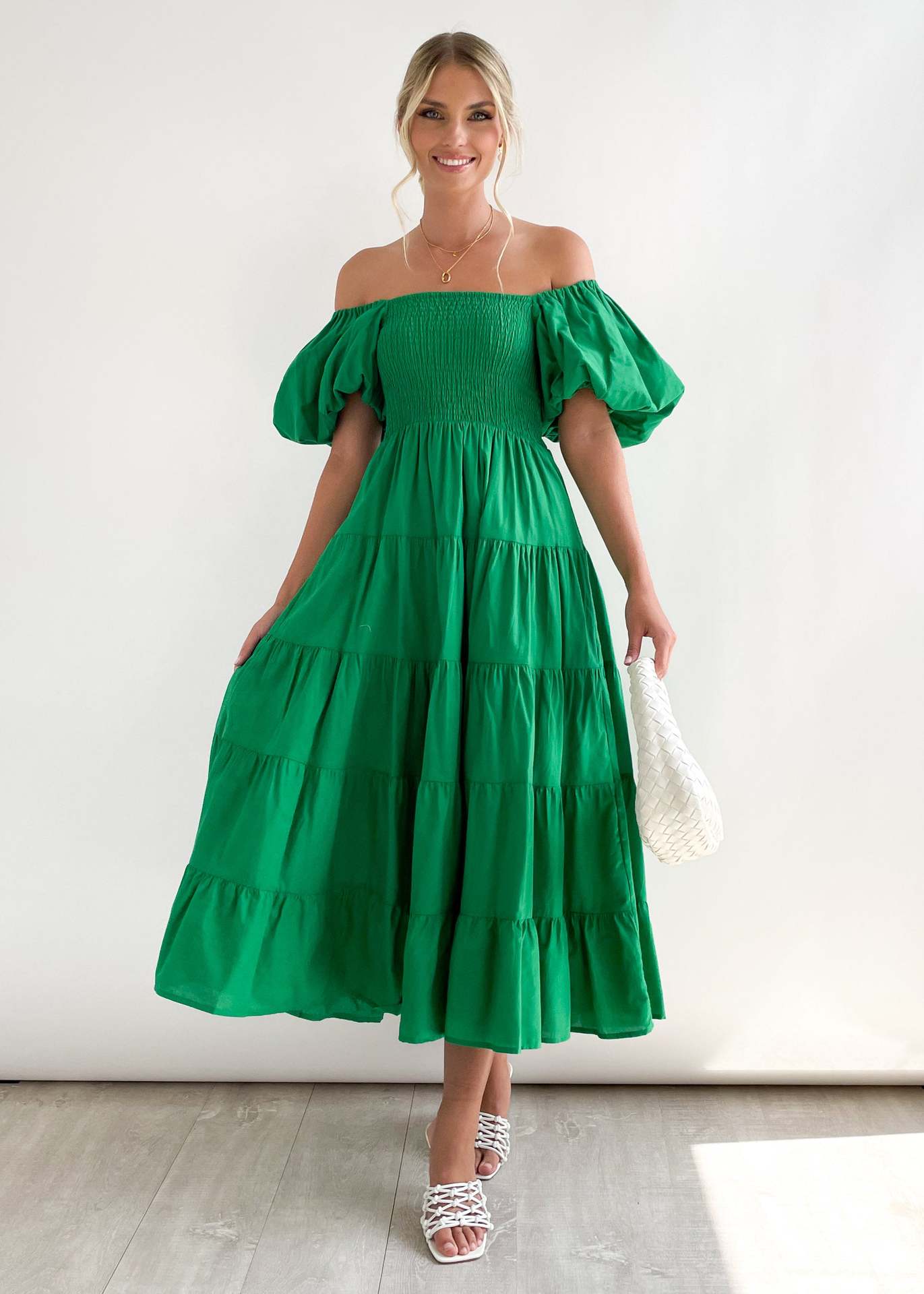 Spring Summer Off-Shoulder Floral Print Puff Sleeve Dress