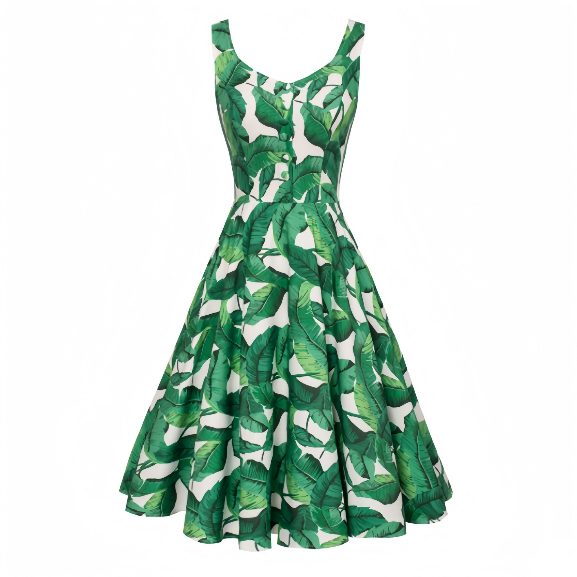 Retro Homecoming Dress - Floral Print A-Line Swing Dress with Buttons