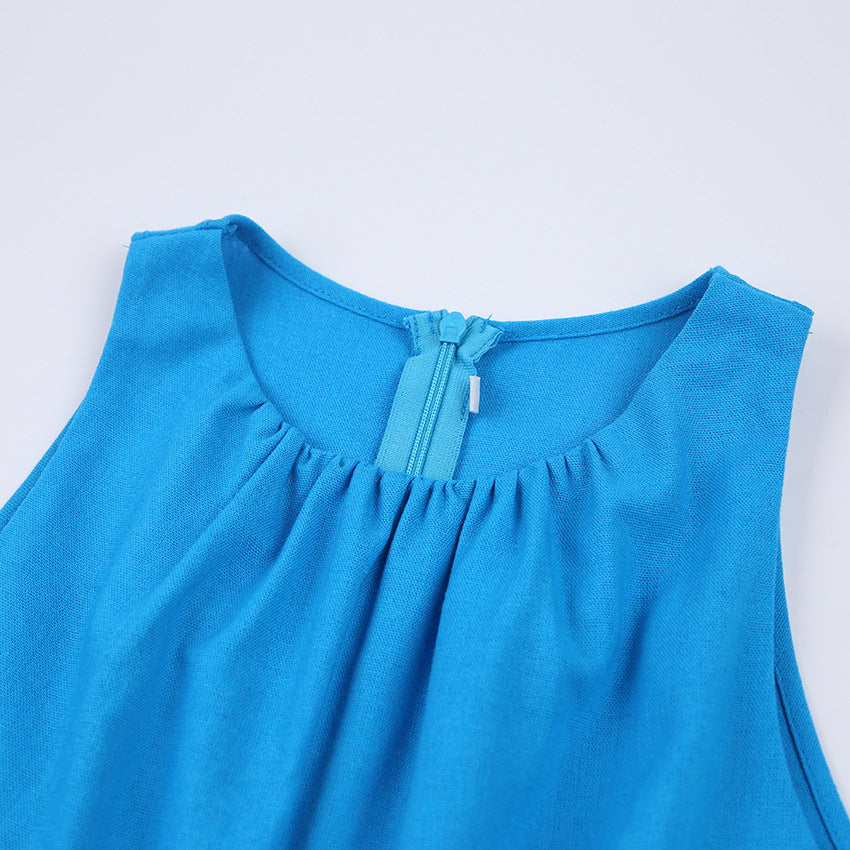 Summer Cotton Linen Halter Midriff Baring One Piece Suits
