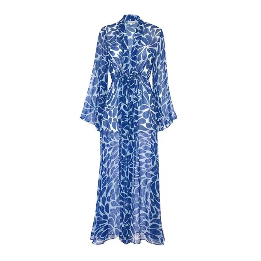 Women's Fashion Print One-Piece Swimsuit with Long Sleeve Cover-Up