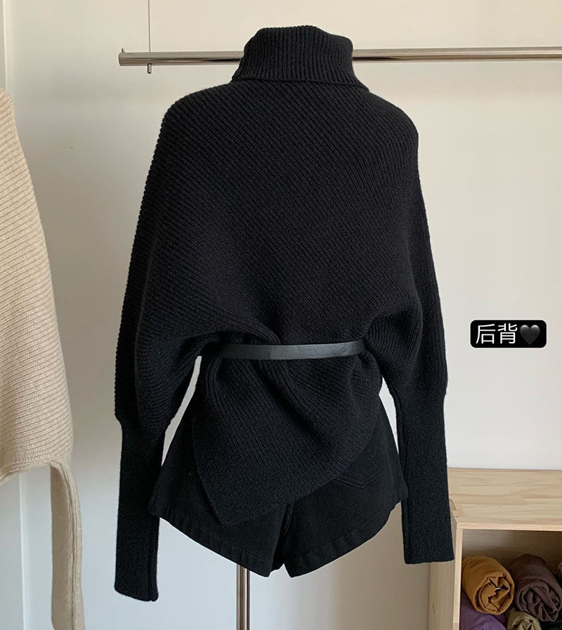 Casual High Neck Pullover Irregular Knitted Sweaters
