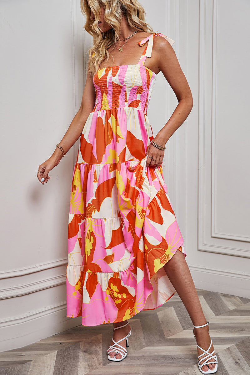 Women's Sexy Backless Print Vacation Style Strappy Dress
