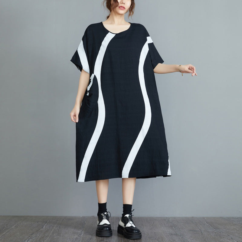 Plus Size Summer Dress  Boho Loose Fit Casual Ripple Print Maxi Dress