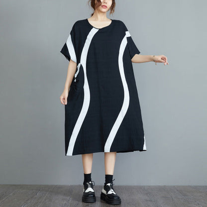 Plus Size Summer Dress  Boho Loose Fit Casual Ripple Print Maxi Dress