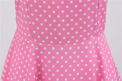 Short Sleeve Square Neckline Vintage Print Dot Dresses-Vintage Dresses-Free Shipping at meselling99