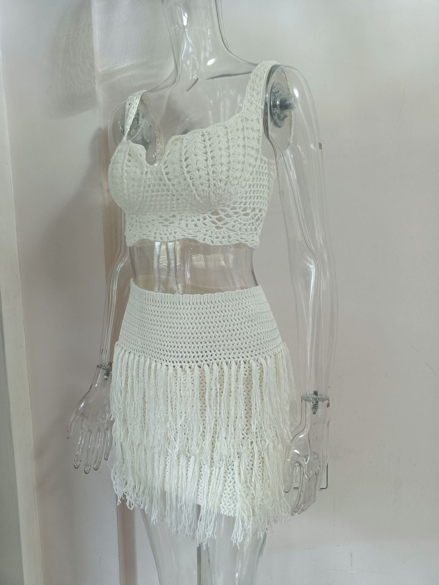 Women's Fringe Knit Bikini Set – Sexy Beach Two-Piece Swimsuit & Wrap Top