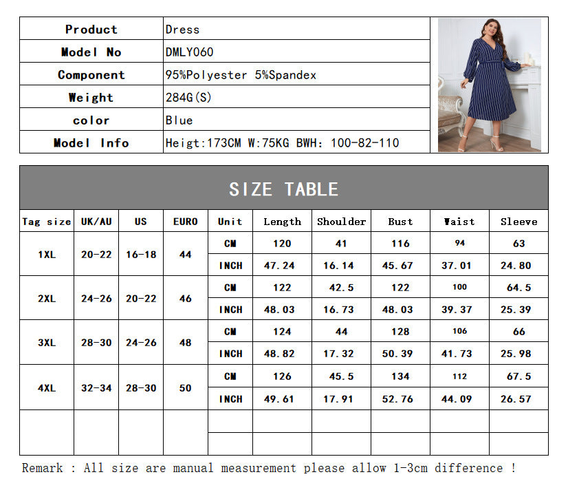 Women Striped Plus Sizes Dresses-Dresses-Free Shipping at meselling99