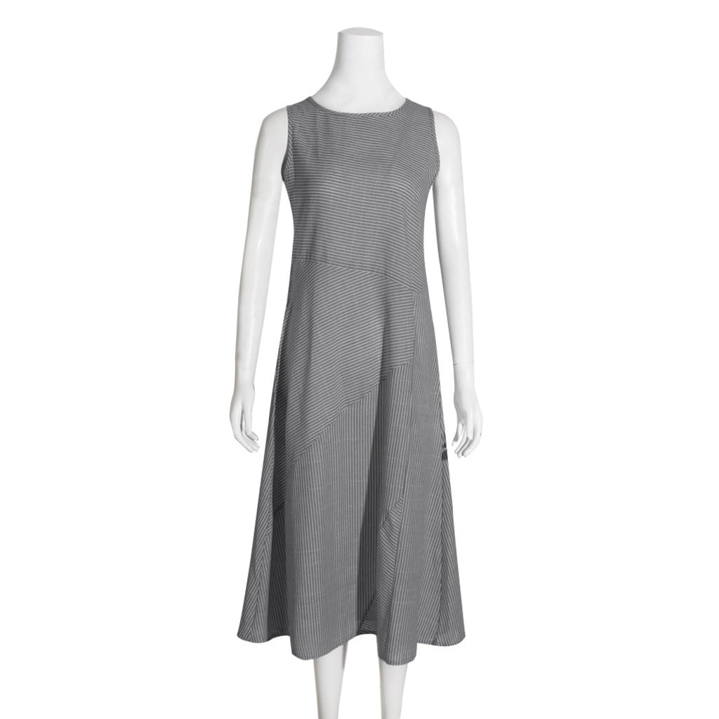 Women's Striped Sleeveless V-Neck Slim-Fit Plus Size Dress