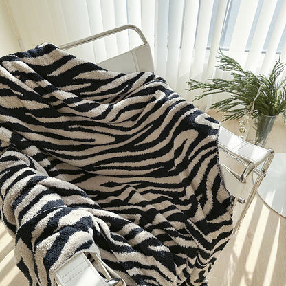 Zebra Print Sofa Knit Blanket – Reversible Flannel Throw for Office, Nap, Travel & Home
