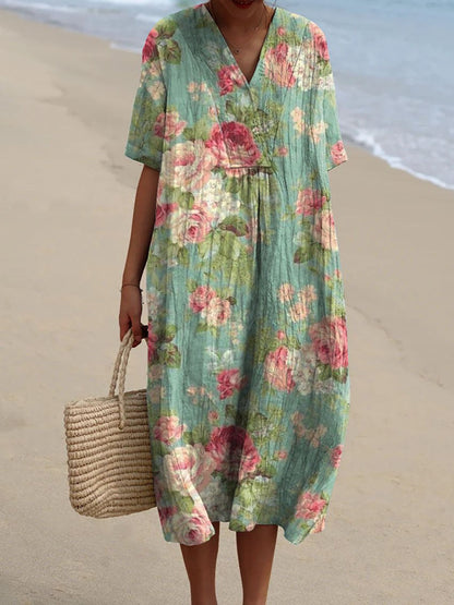 Women's Casual Floral Print 3D Sleeve Shirt Dress