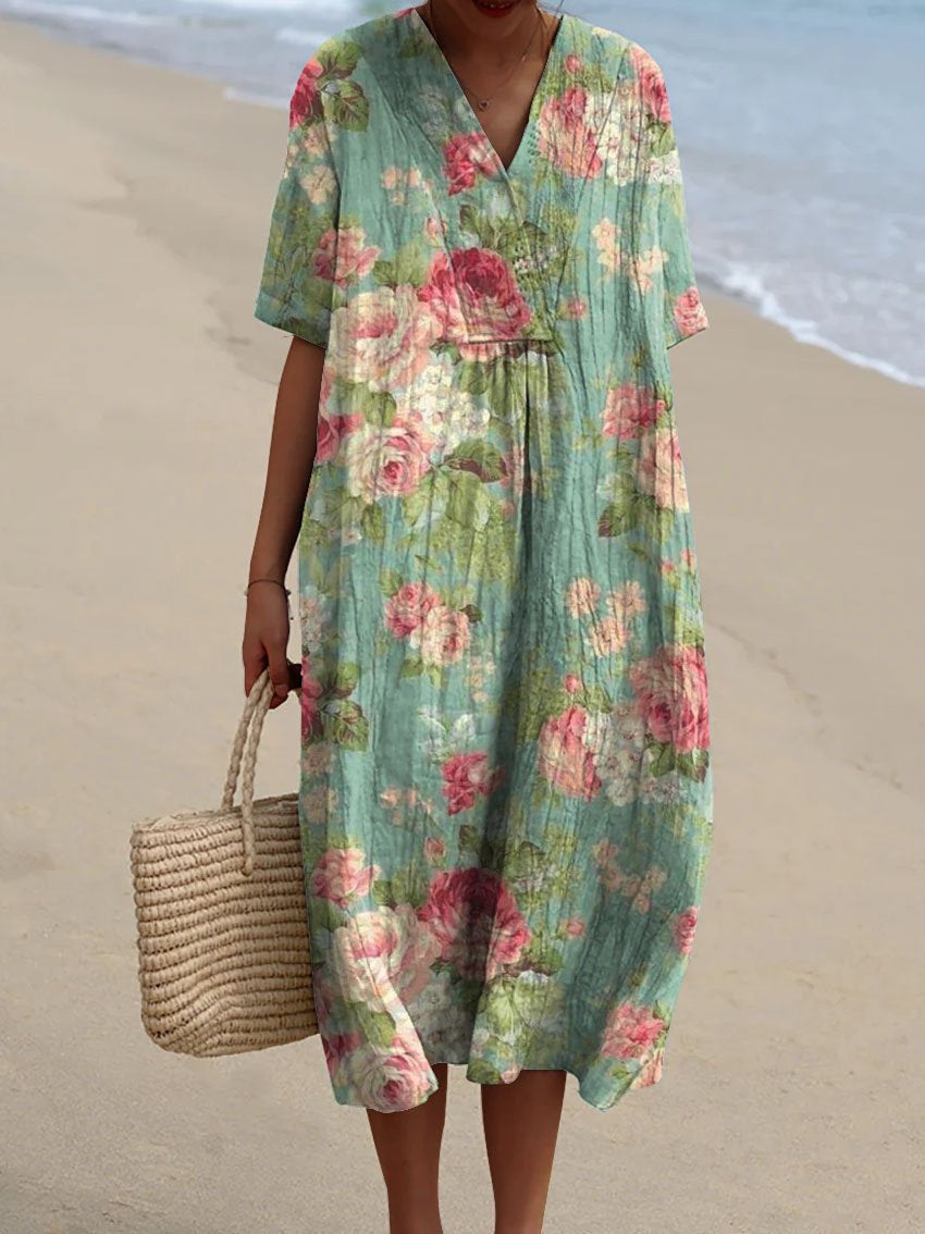 Women's Casual Floral Print 3D Sleeve Shirt Dress