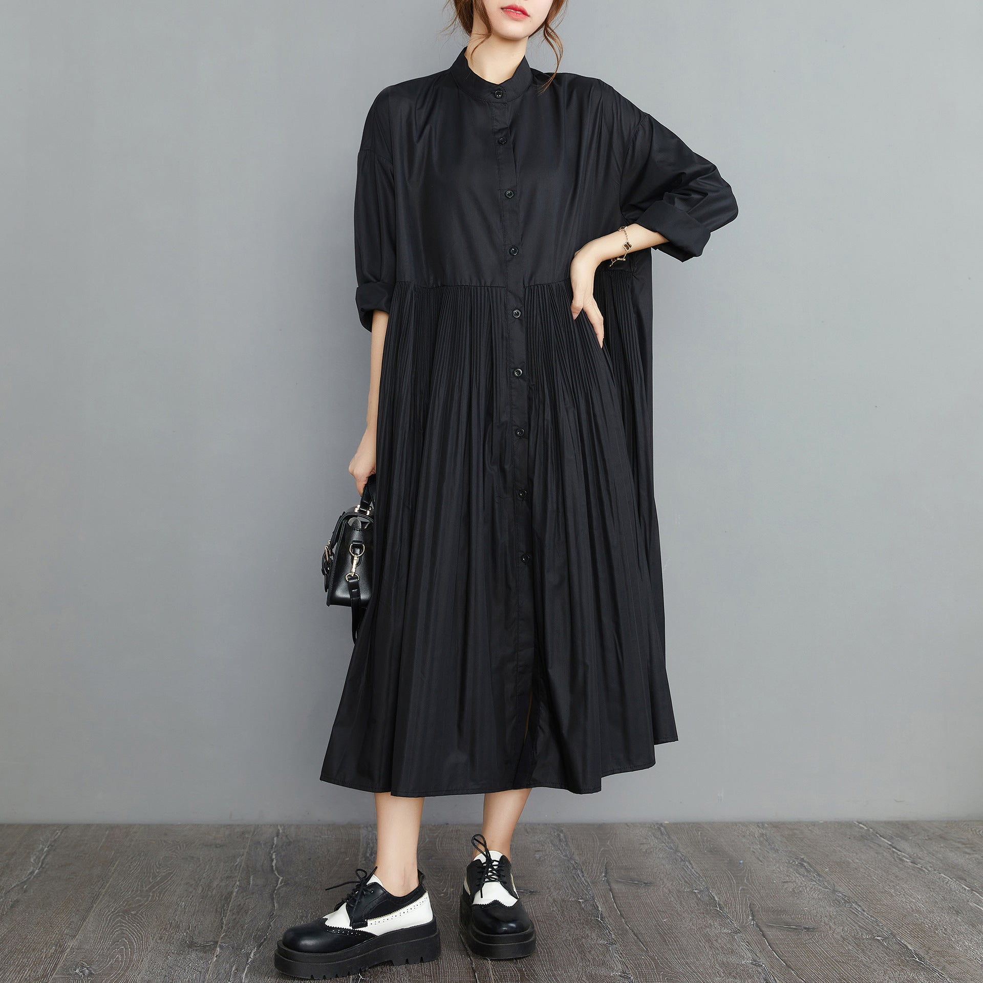 Vintage Stand Collar Plus Sizes Fall Shirts Dresses-Dresses-Free Shipping at meselling99