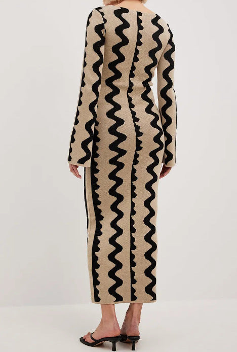 Spring Slim Fit Sweater Dress with Fashionable Print