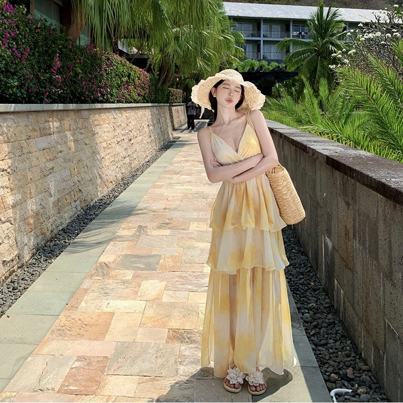 Women's Summer Beach Dress – Sleeveless Tiered Maxi Sundress for Vacation
