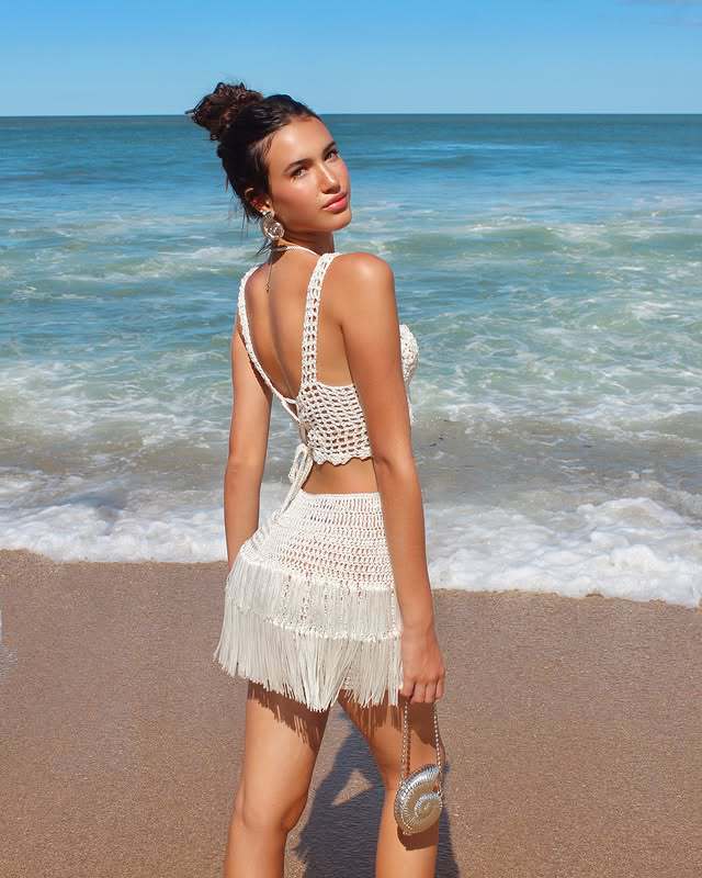 Women's Fringe Knit Bikini Set – Sexy Beach Two-Piece Swimsuit & Wrap Top