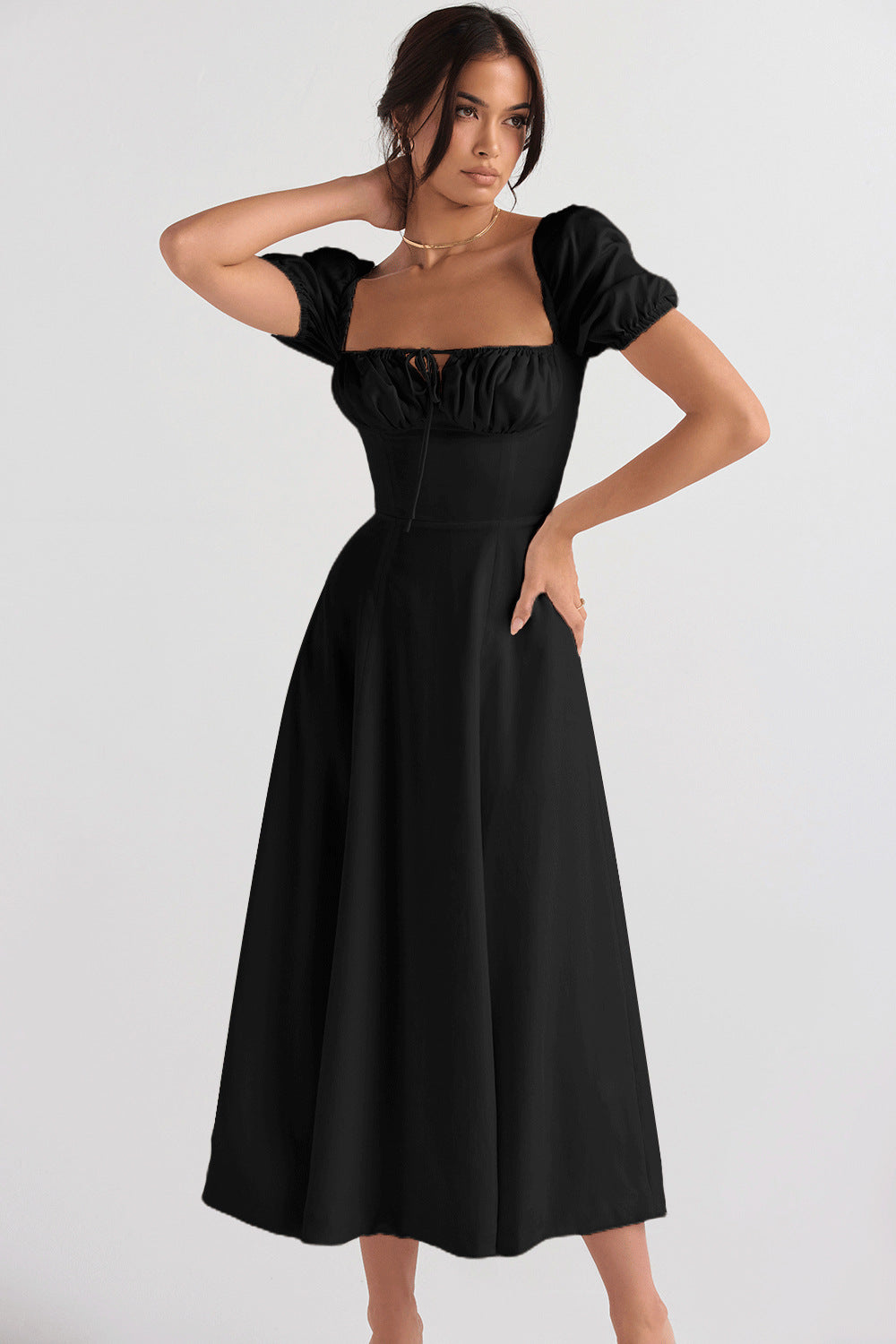 Women's Floral Wrap Slit Maxi Dress with Puff Sleeves