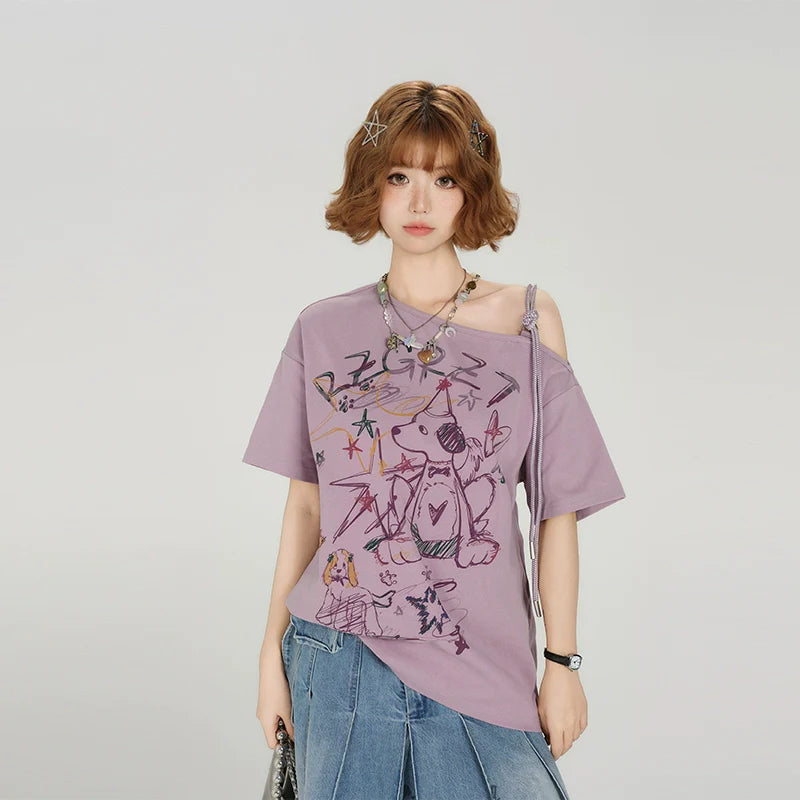 Girlyhaloy Vintage Off-Shoulder T-Shirt